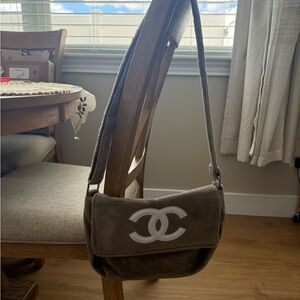 CHANEL Taupe Plush Shoulder/Cross-Body Bag